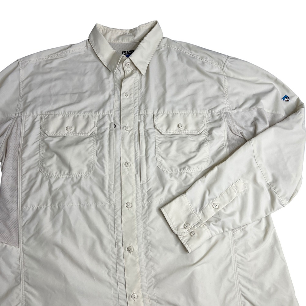 Kuhl Airspeed Mens XL Long Sleeve Hiking Shirt Mesh Vents Pockets Off White